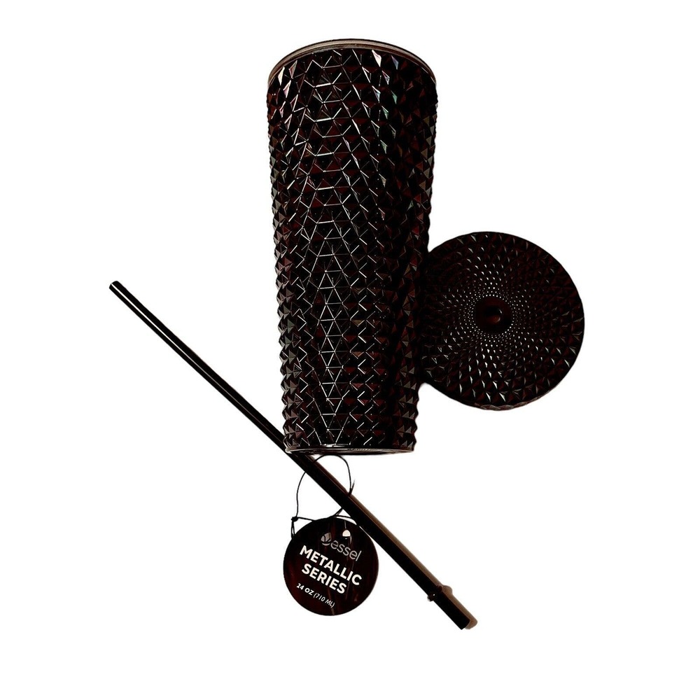 Vessel Tumbler Cold Cup Black Studded Metallic Iridescent Venti 24oz Lid Straw - Picture 4 of 9